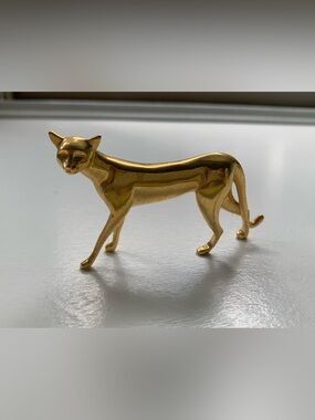 Vintage Franklin Mint Collection Curio Cat Figurine Sculpture Art Deco Gold